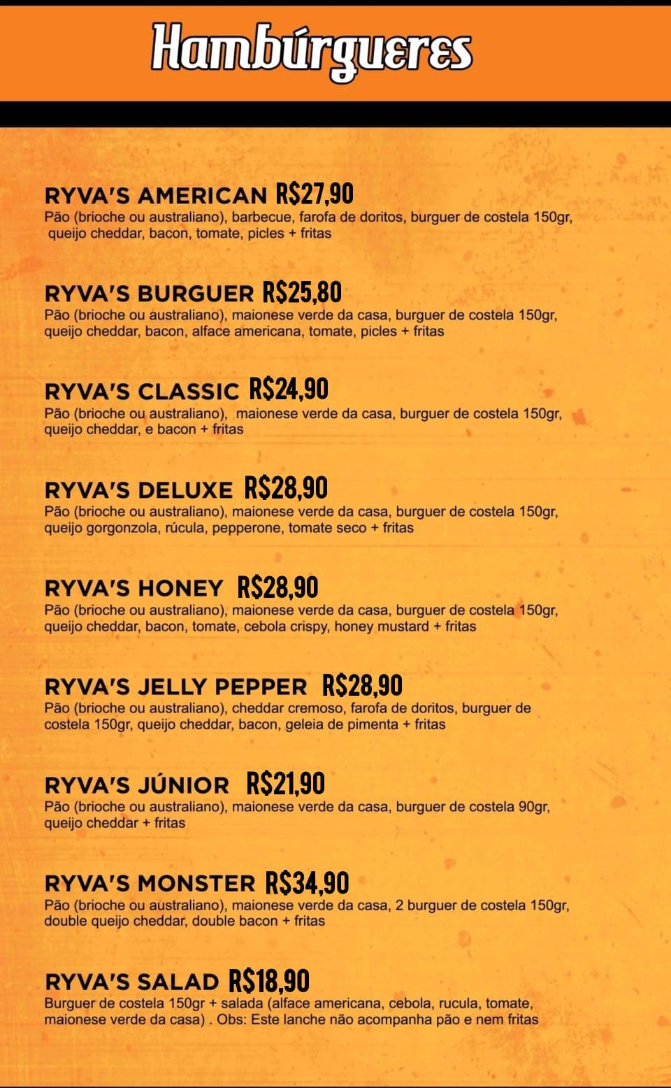 Ryva's Pizza & Burger cardápio