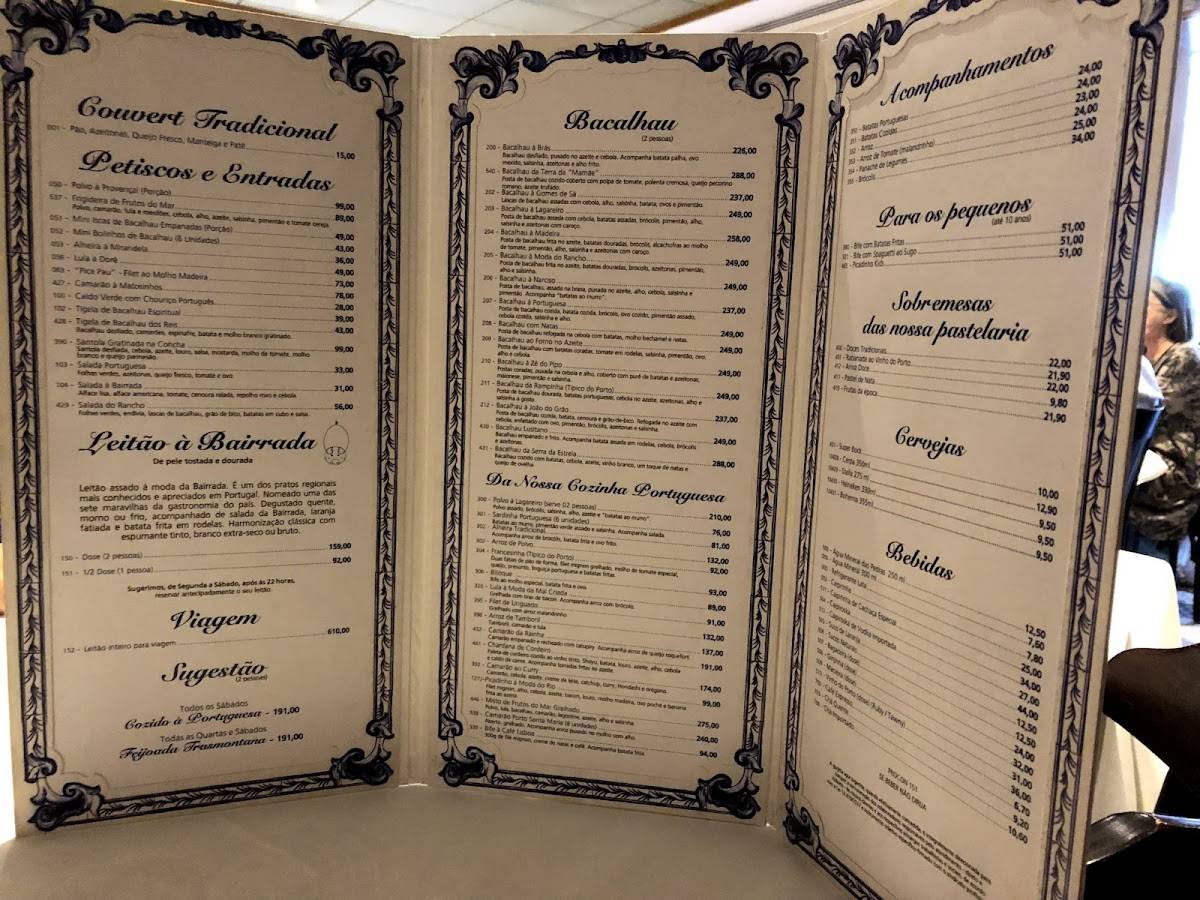 Menu at Rancho Português restaurant, São Paulo