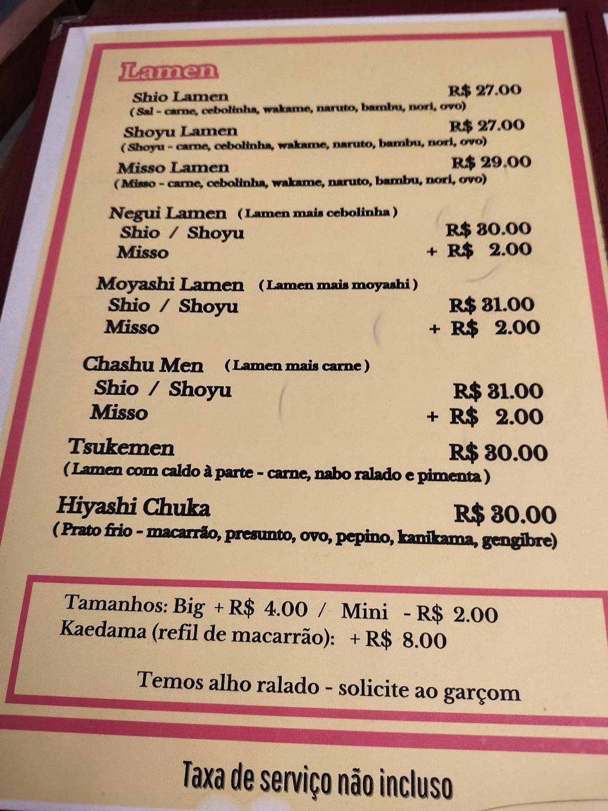 Restaurante Lamen ASKA cardápio