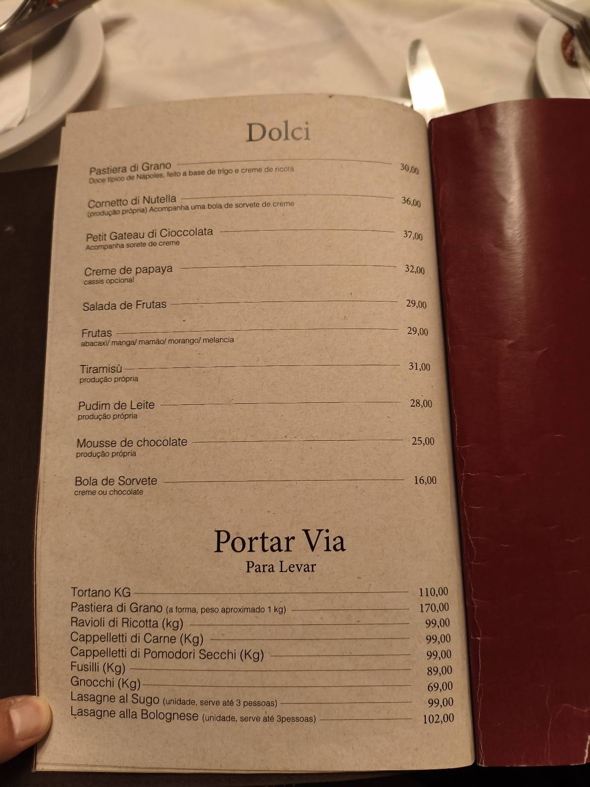 Speranza Moema cardápio