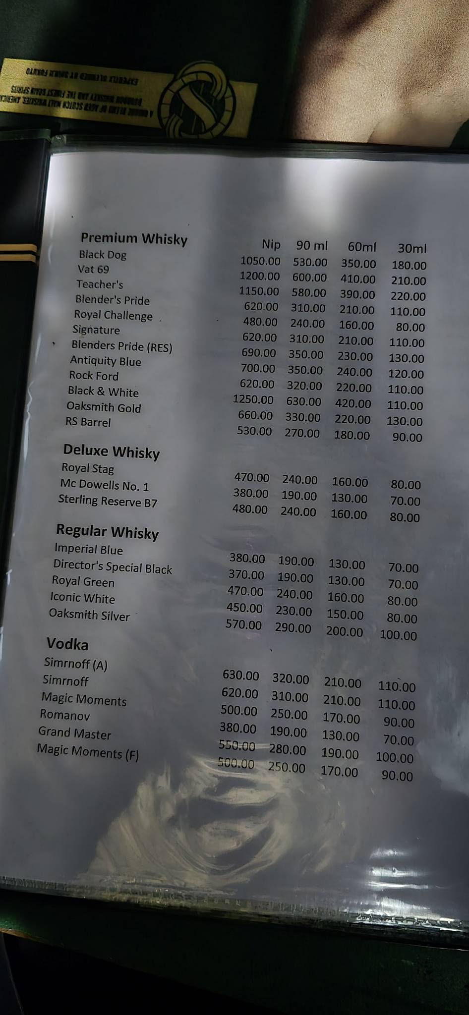 Sapna Bar and Restaurant menu