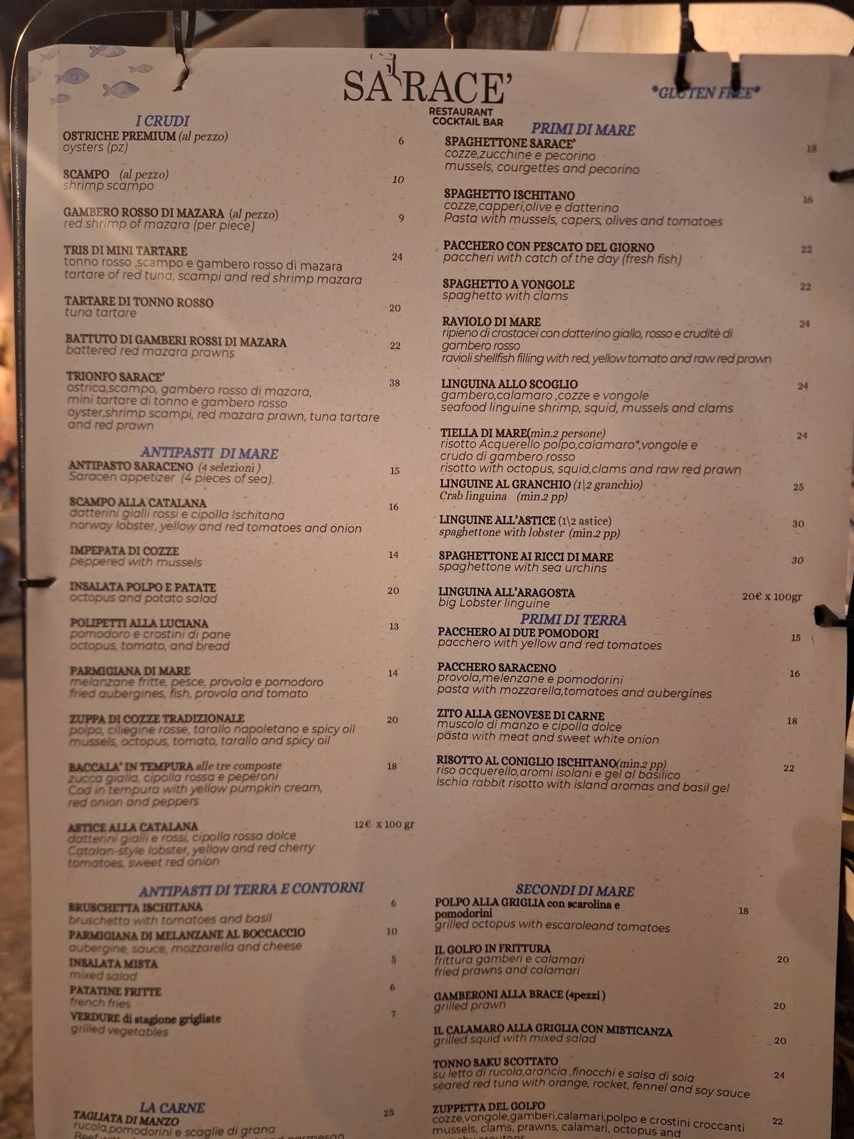 Menu di Sarace' / Restaurant & Cocktail bar 