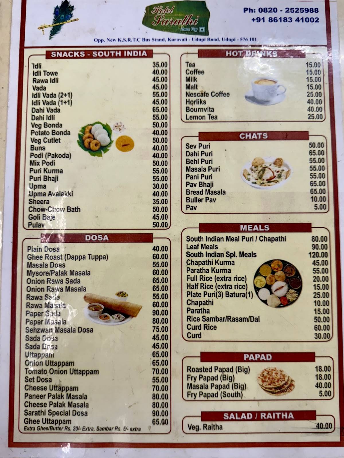 Sarathi Pure Veg Restaurant menu