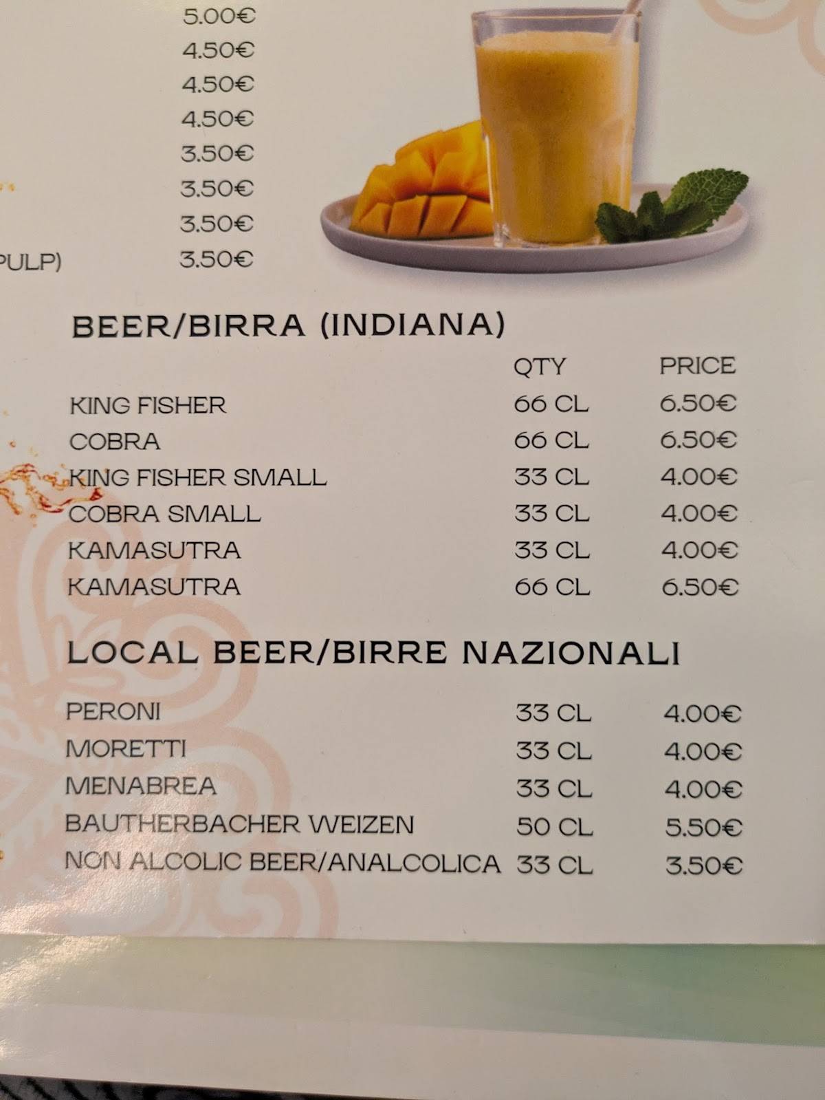 Menu di SARAVANAA BHAVAN ROME 