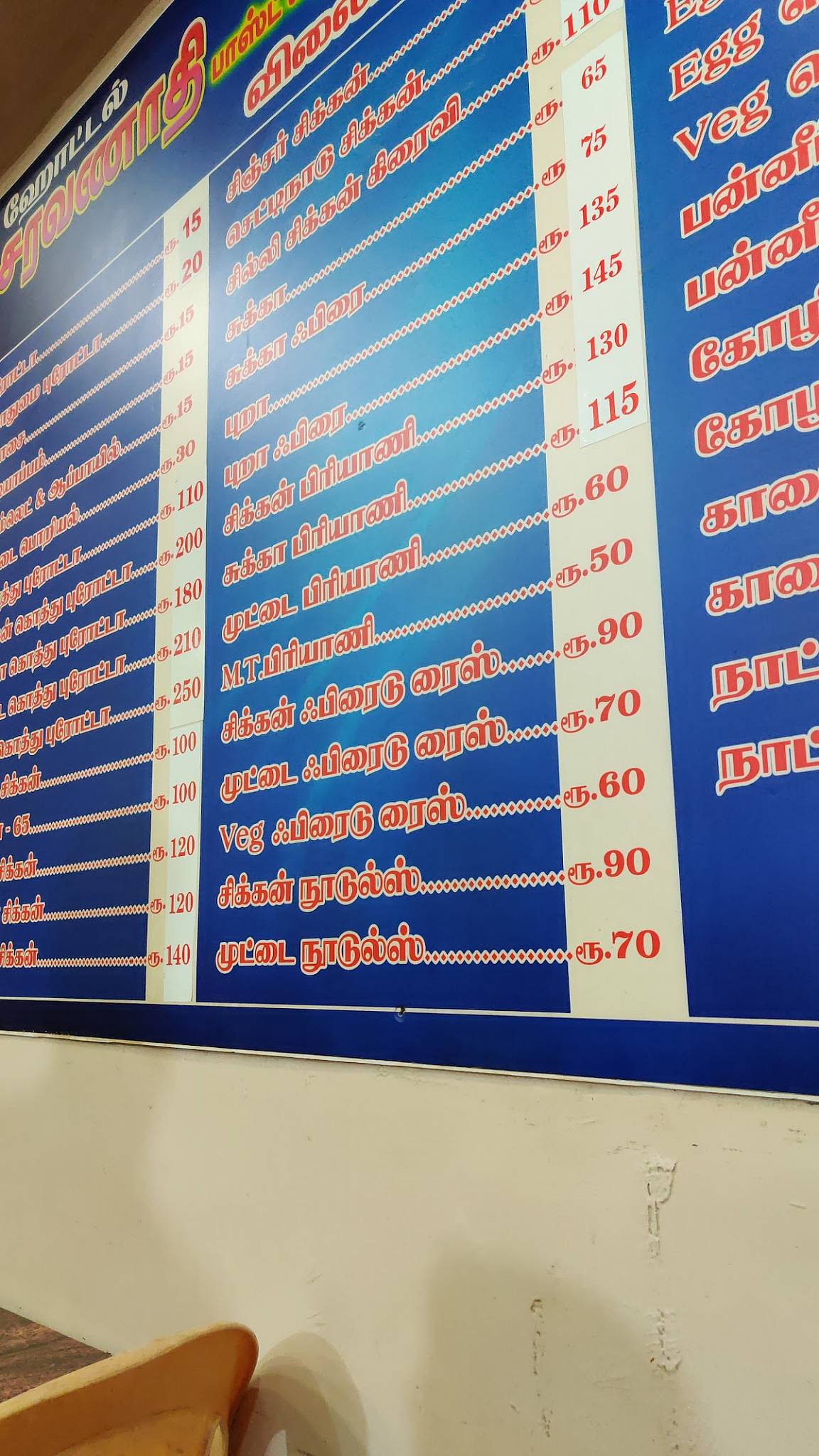 Saravanathi Night Club menu