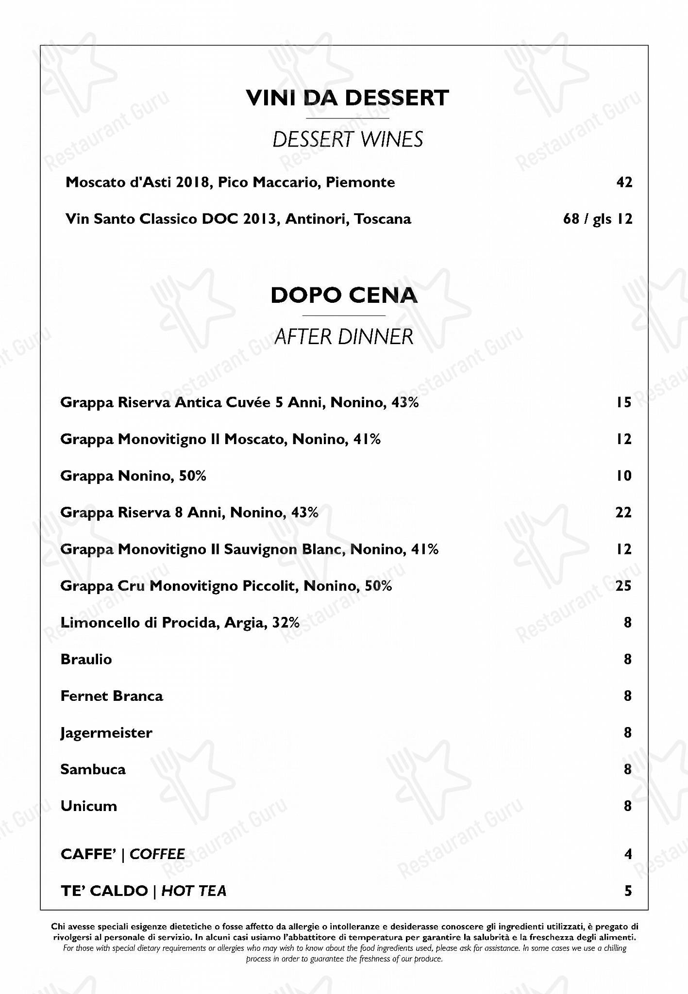 Satin in Como - Menu