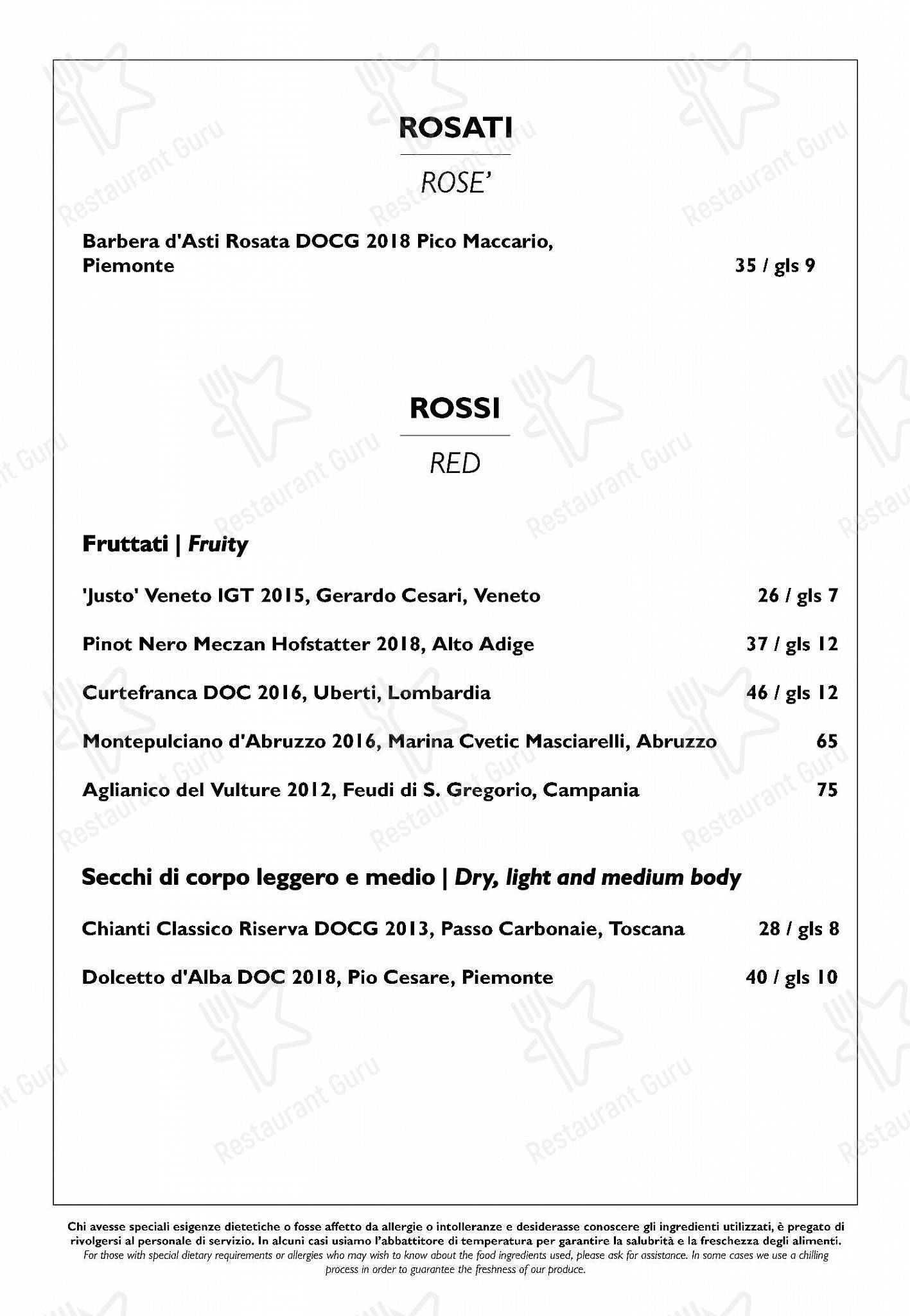 Menu per Satin in Como