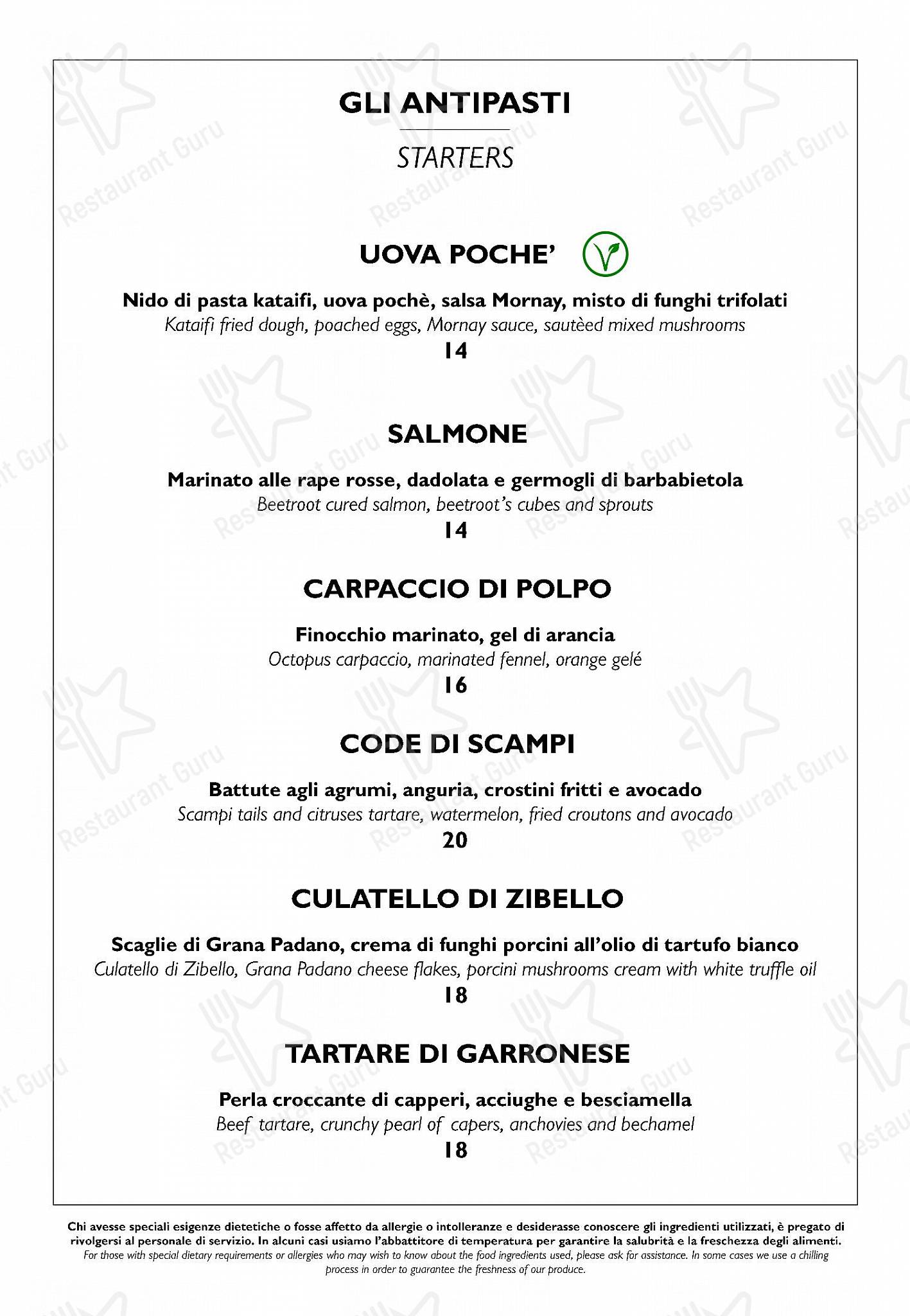 Menu per Satin ristorante