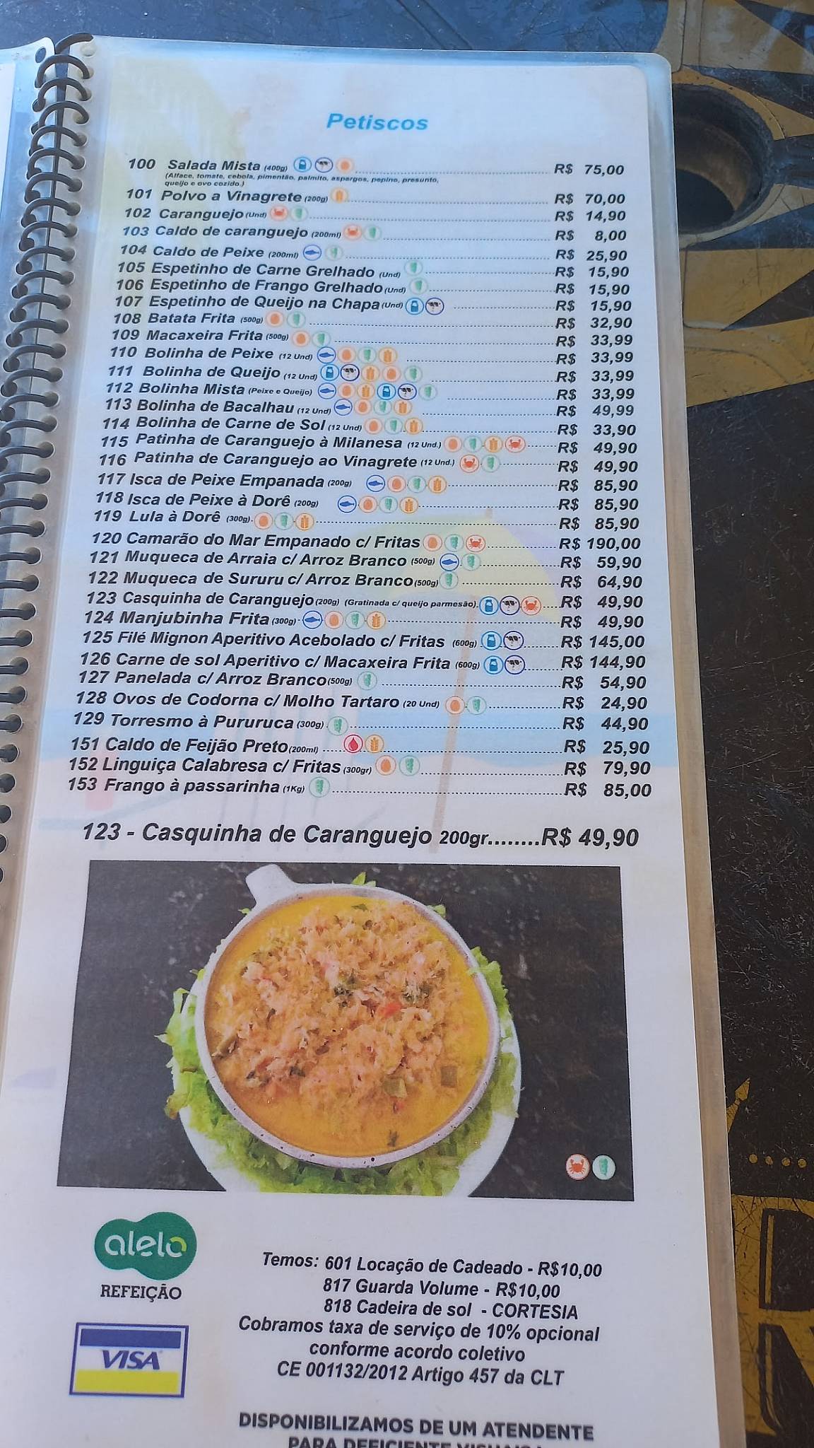 Barraca Saturno Beach cardápio