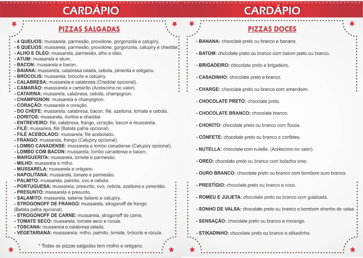 Schmidt Pizzaria cardápio