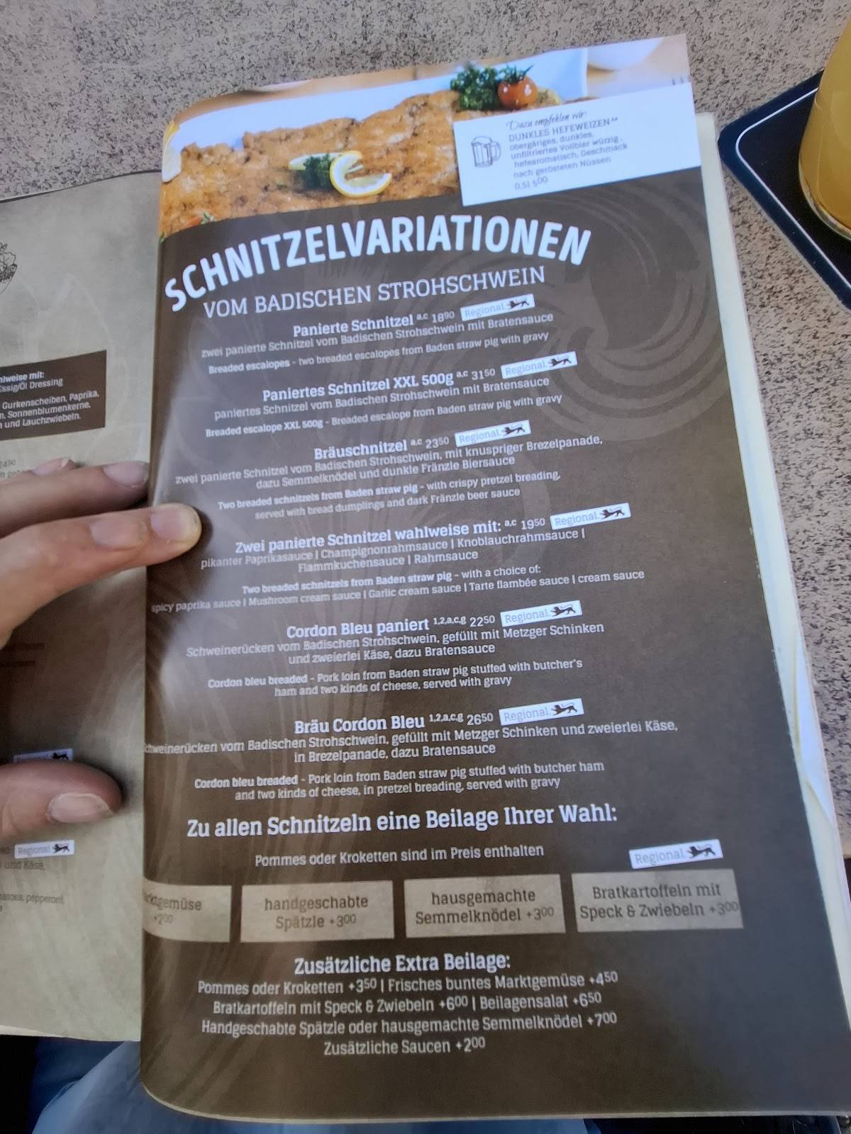 Menu de Schnitzel Bräu Rastatt
