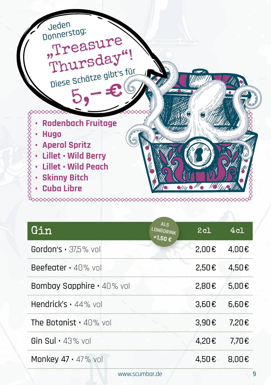 Menu de Scum Bar