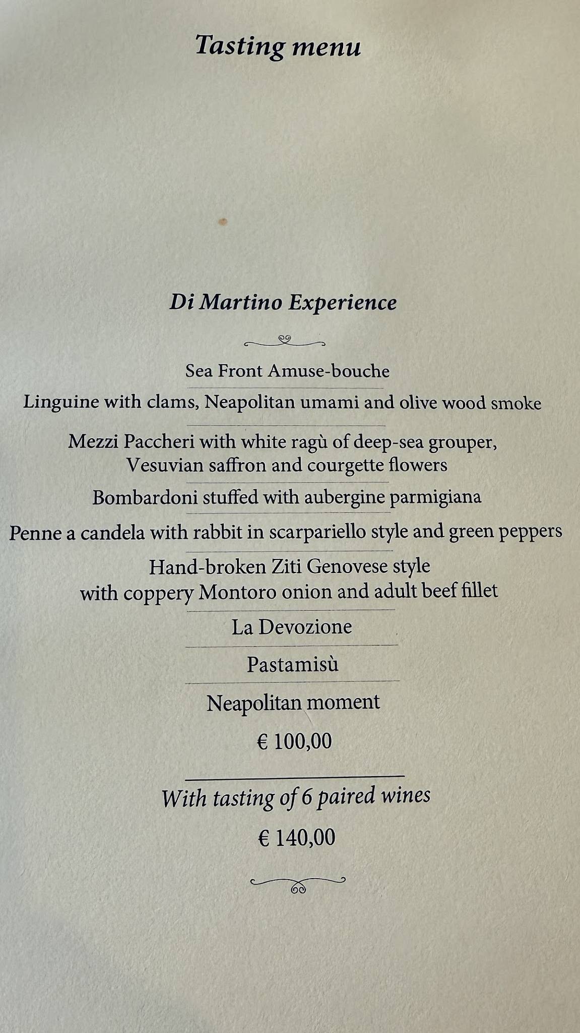 Menu di Sea Front Di Martino Pasta Bar 