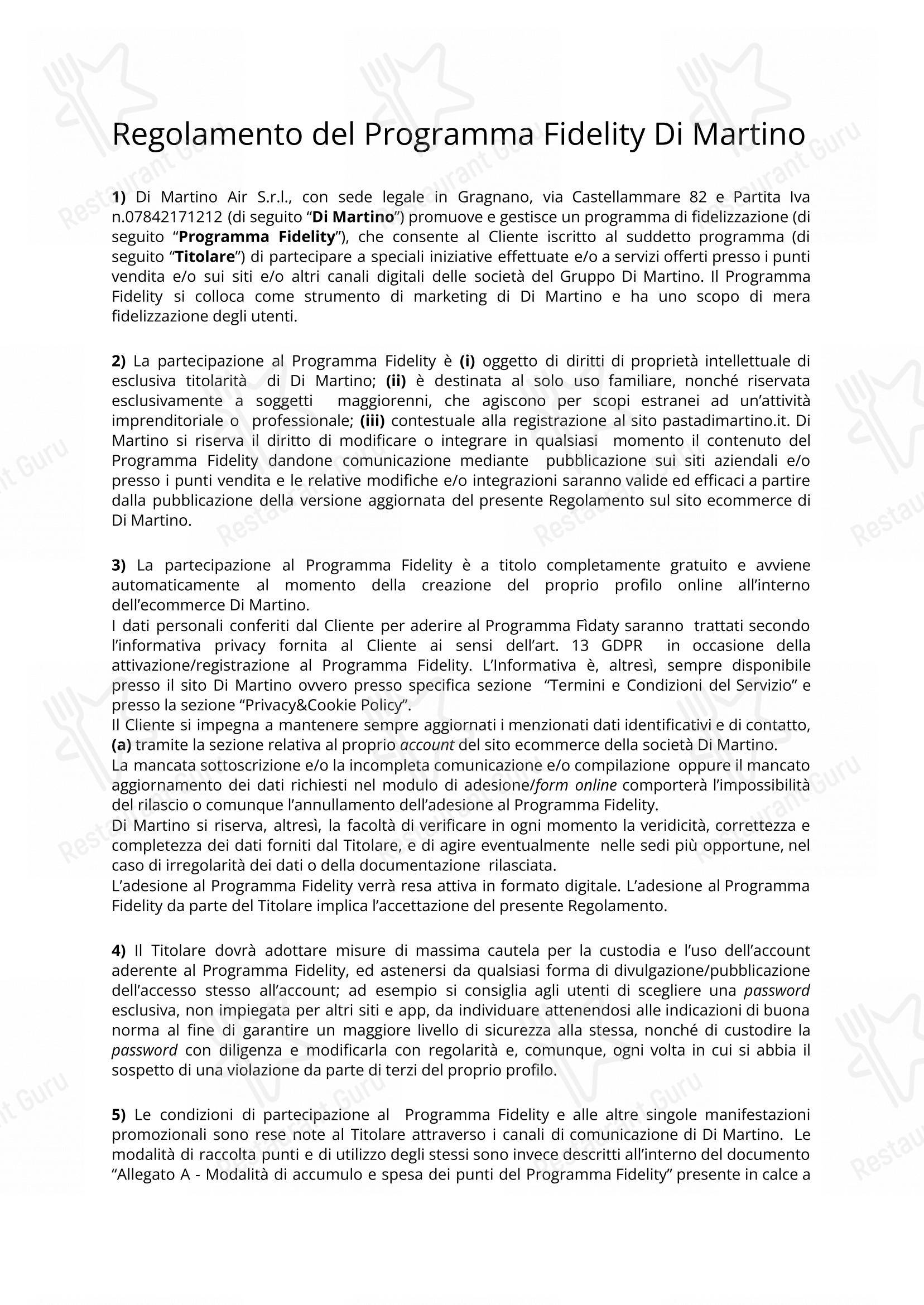 菜单 per Sea Front Di Martino Pasta Bar pub & bar