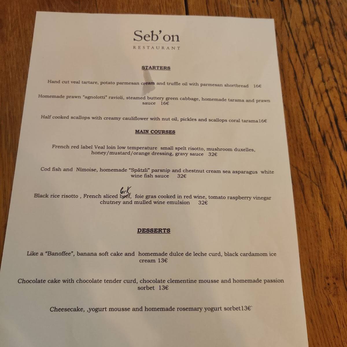 Menu de Seb'on