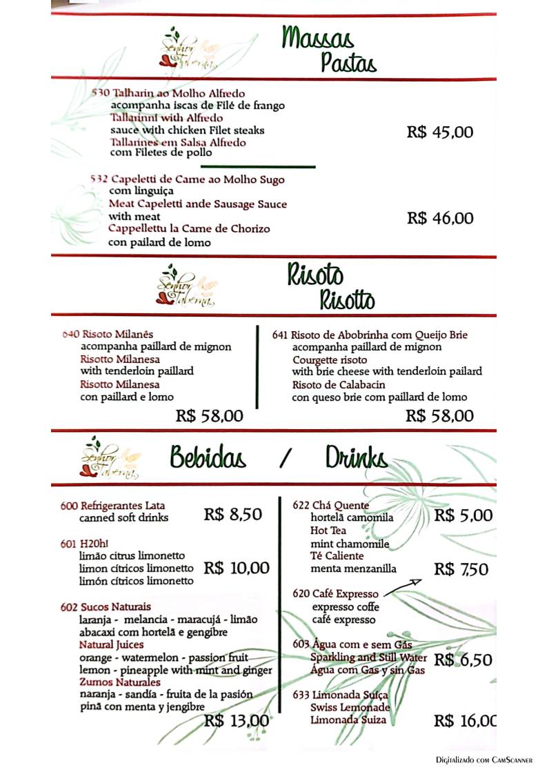 Restaurante Senhor Taberna (Roma Culinária) cardápio