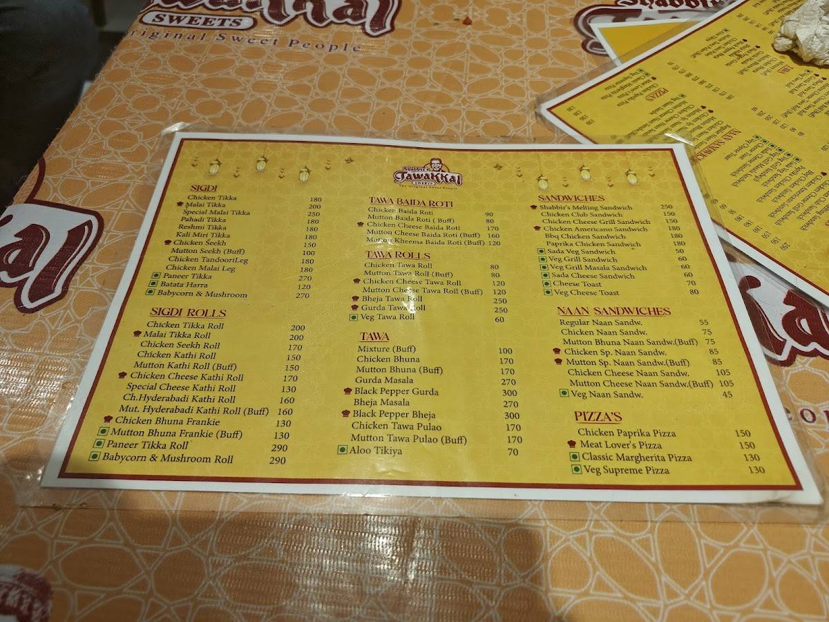 Shabbir's Tawakkal Sweets menu
