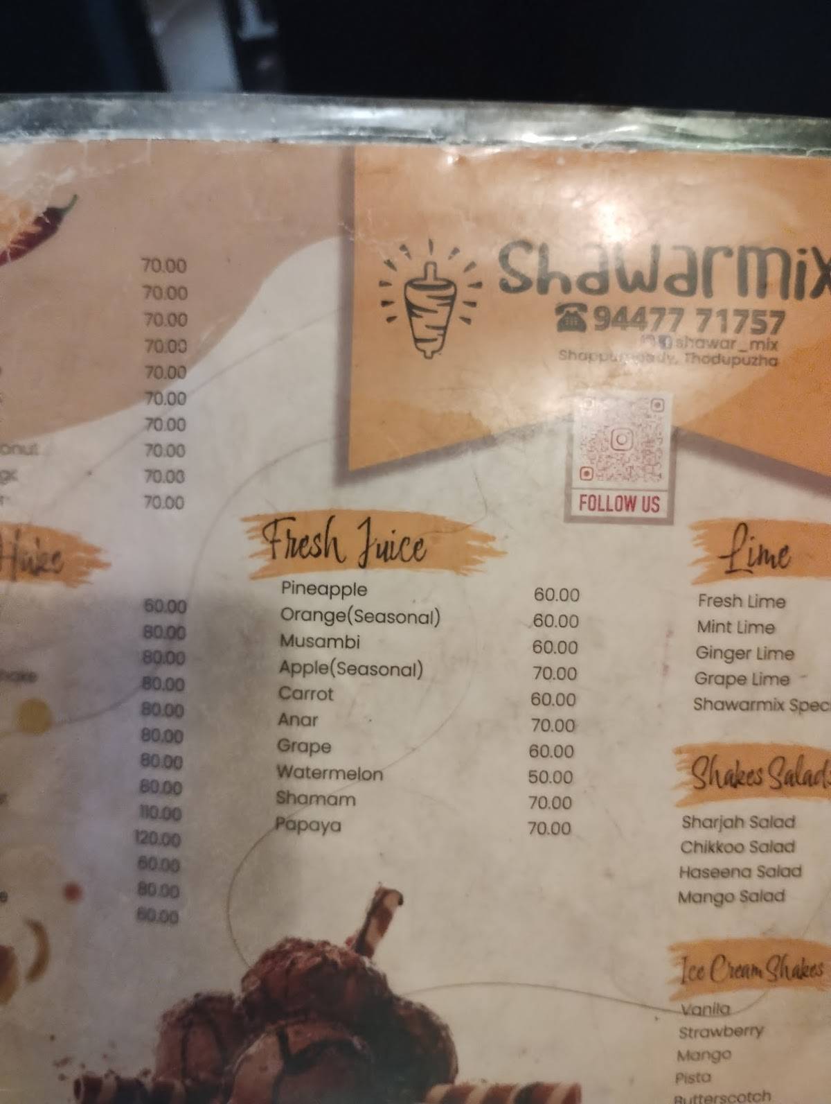 Shawarmix Thodupuzha menu
