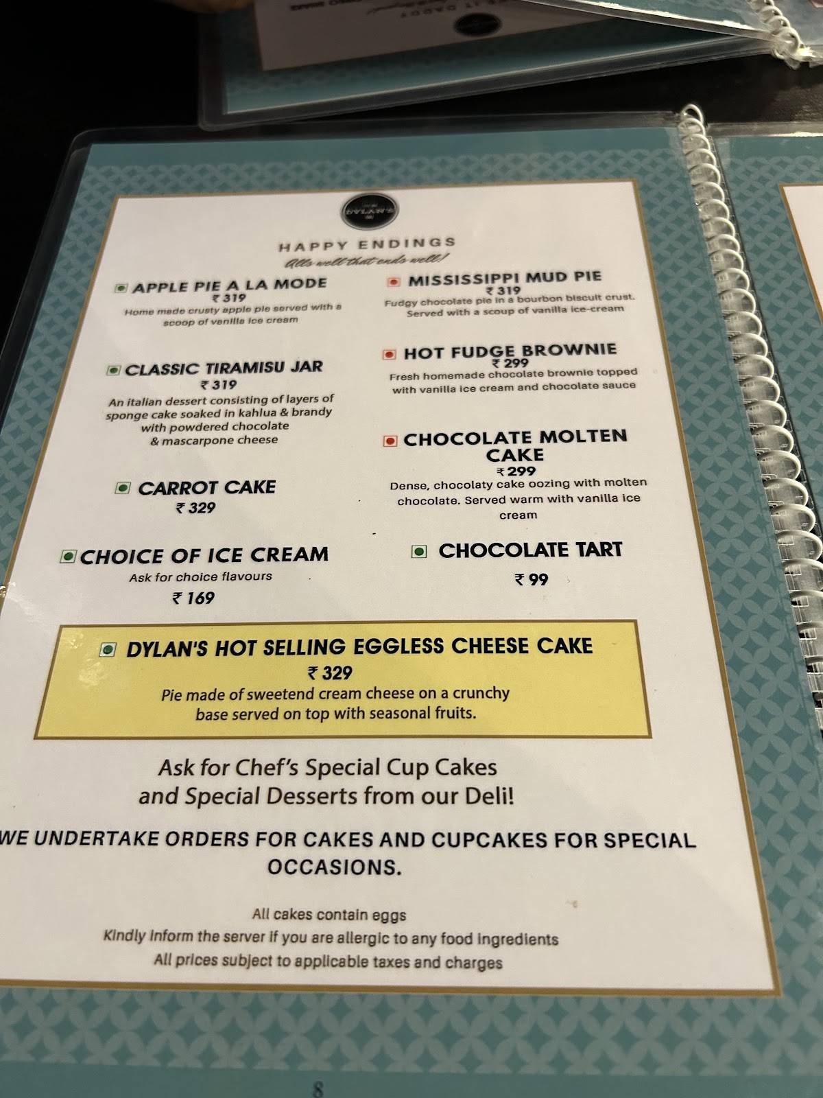 Dylan's Café menu