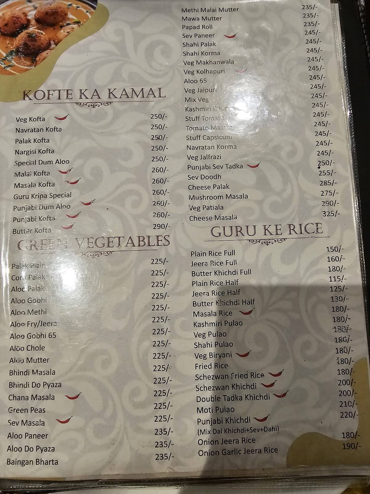 Shree Gurukripa Vijay Nagar menu