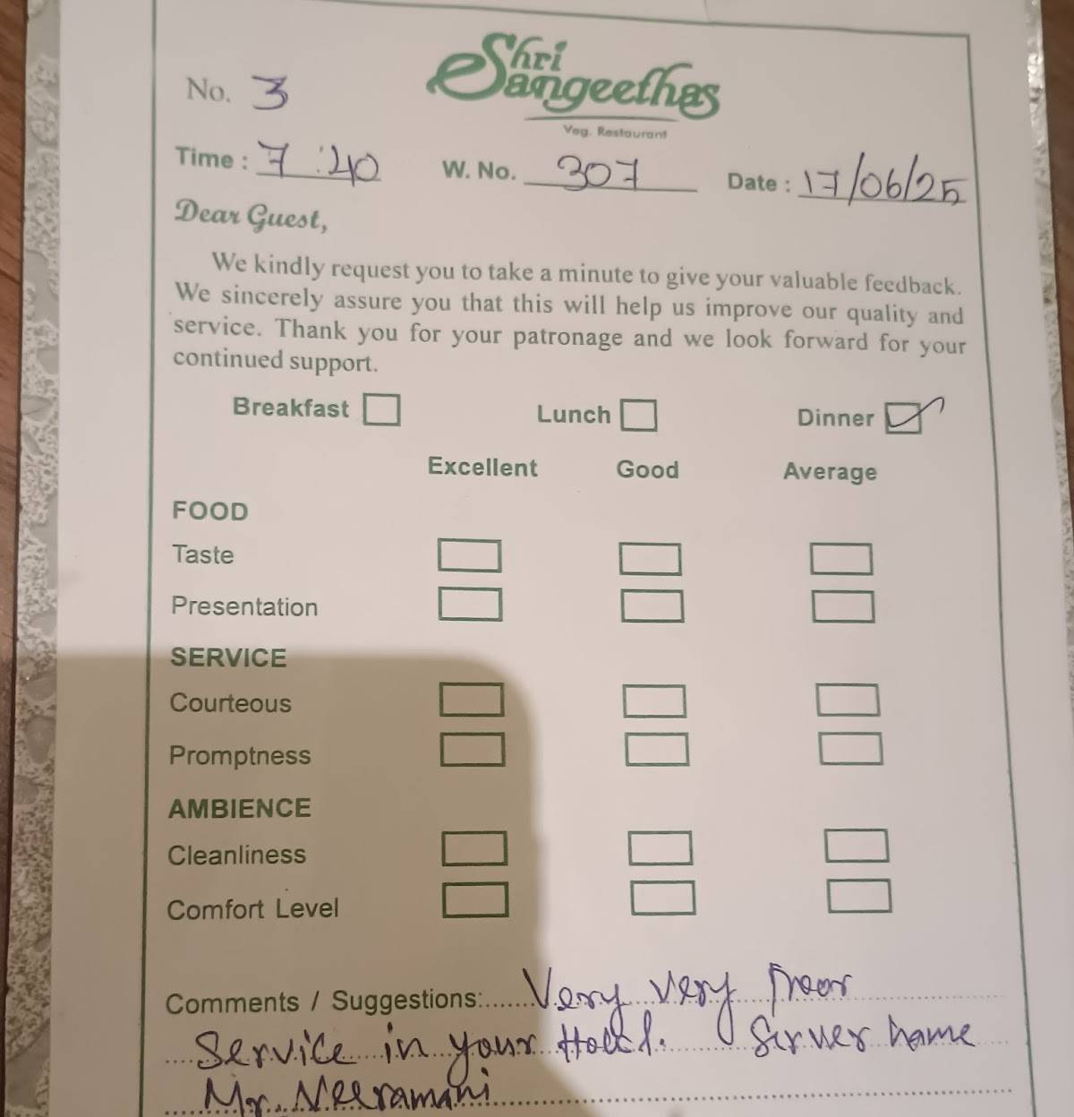 Shri Sangeethas (Thillainagar, Trichy) Veg. Restaurant Sweets Savouries menu