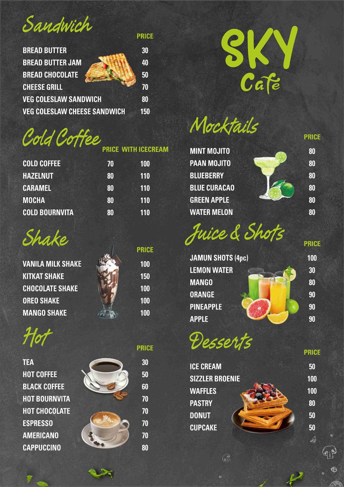 Sky Cafe menu