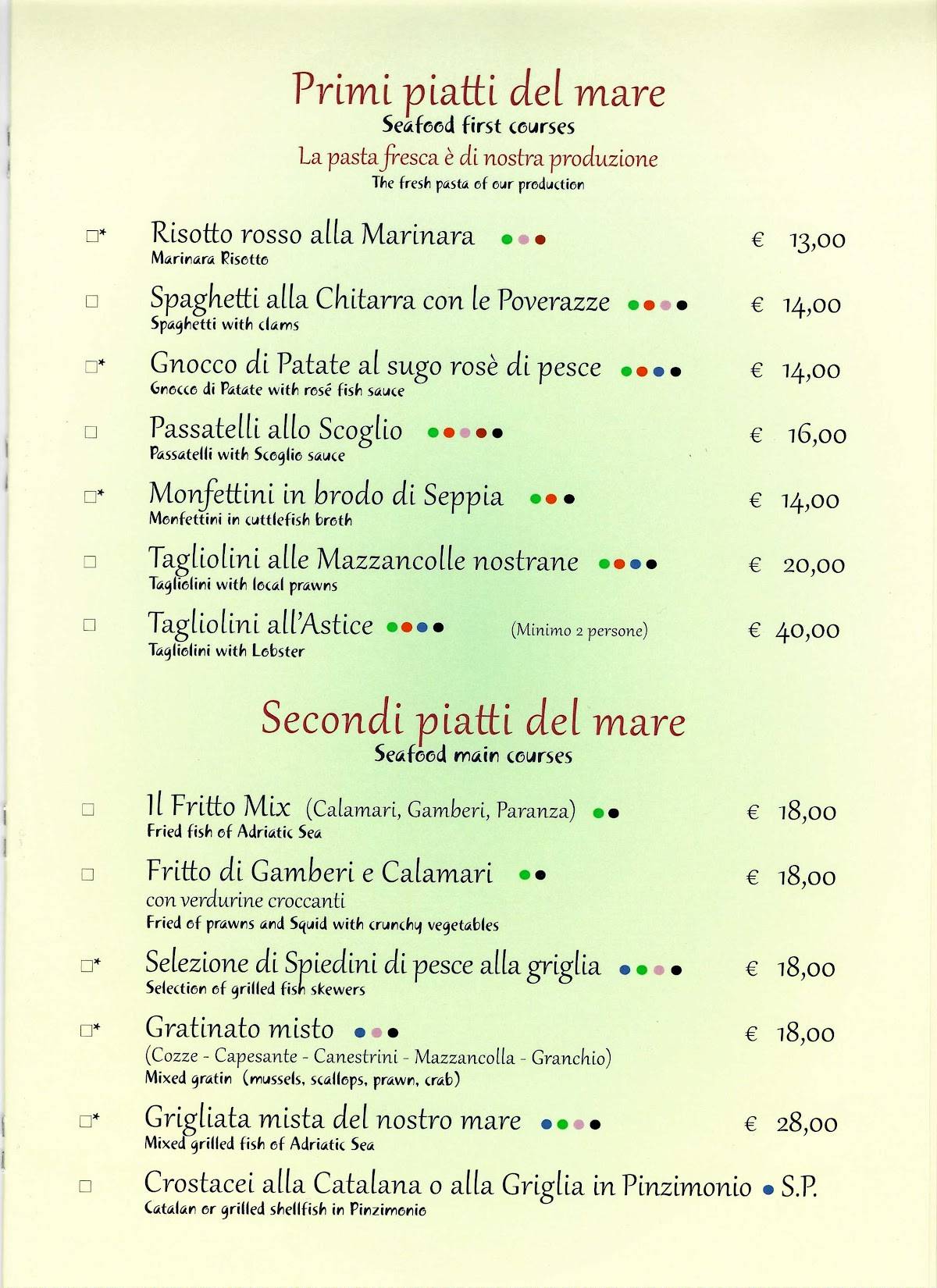 Menu di Sloppy Joe's 