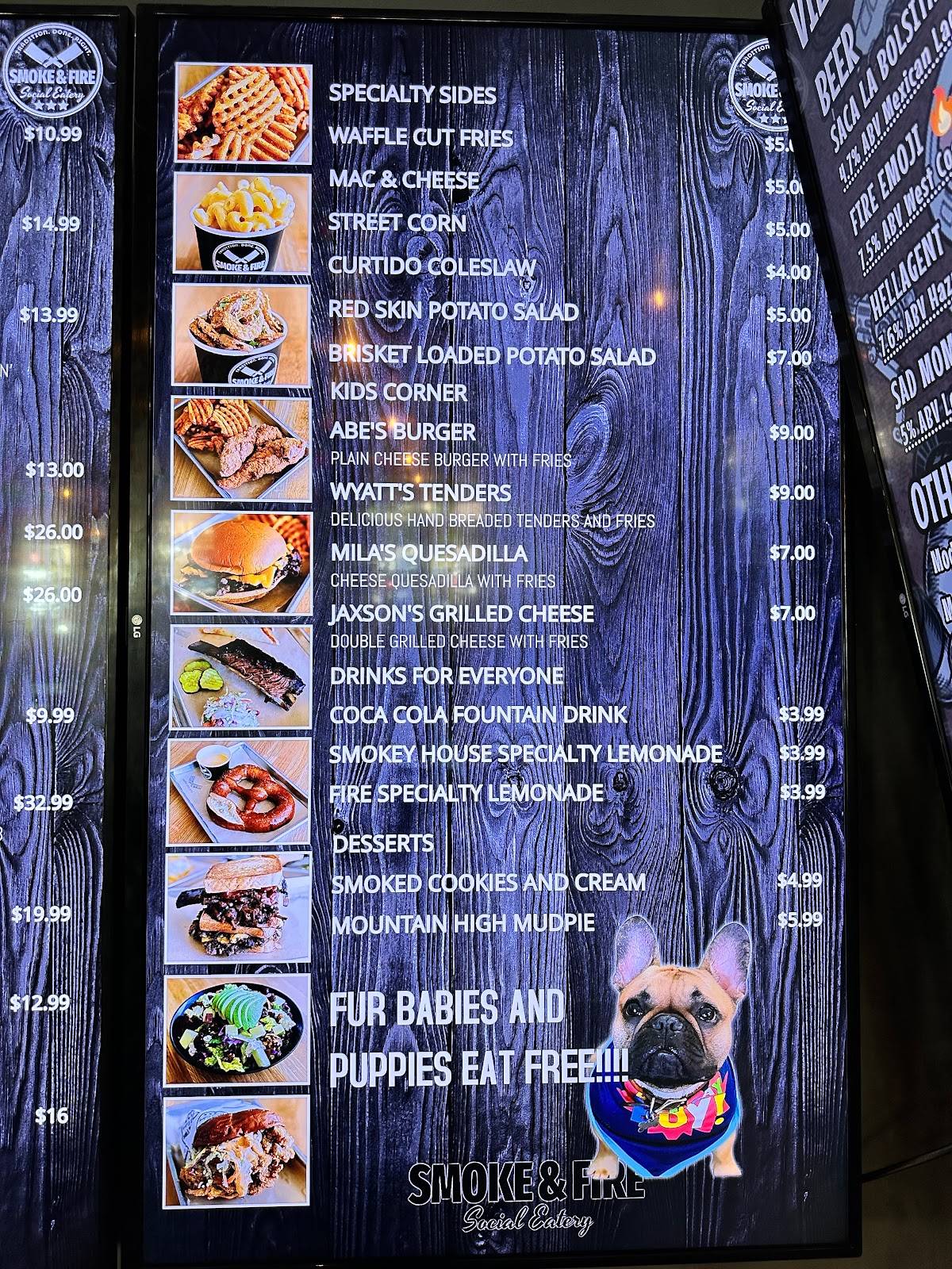 Menu at Smoke and Fire Social Eatery BBQ, Riverside