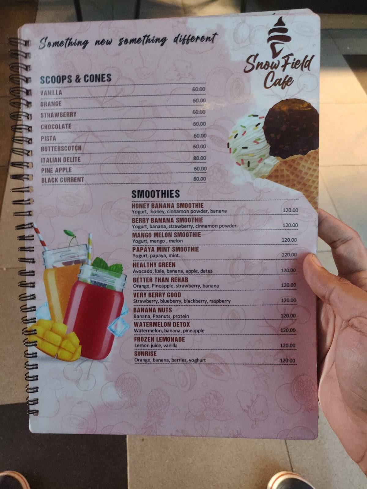 Snowfield Cafe menu