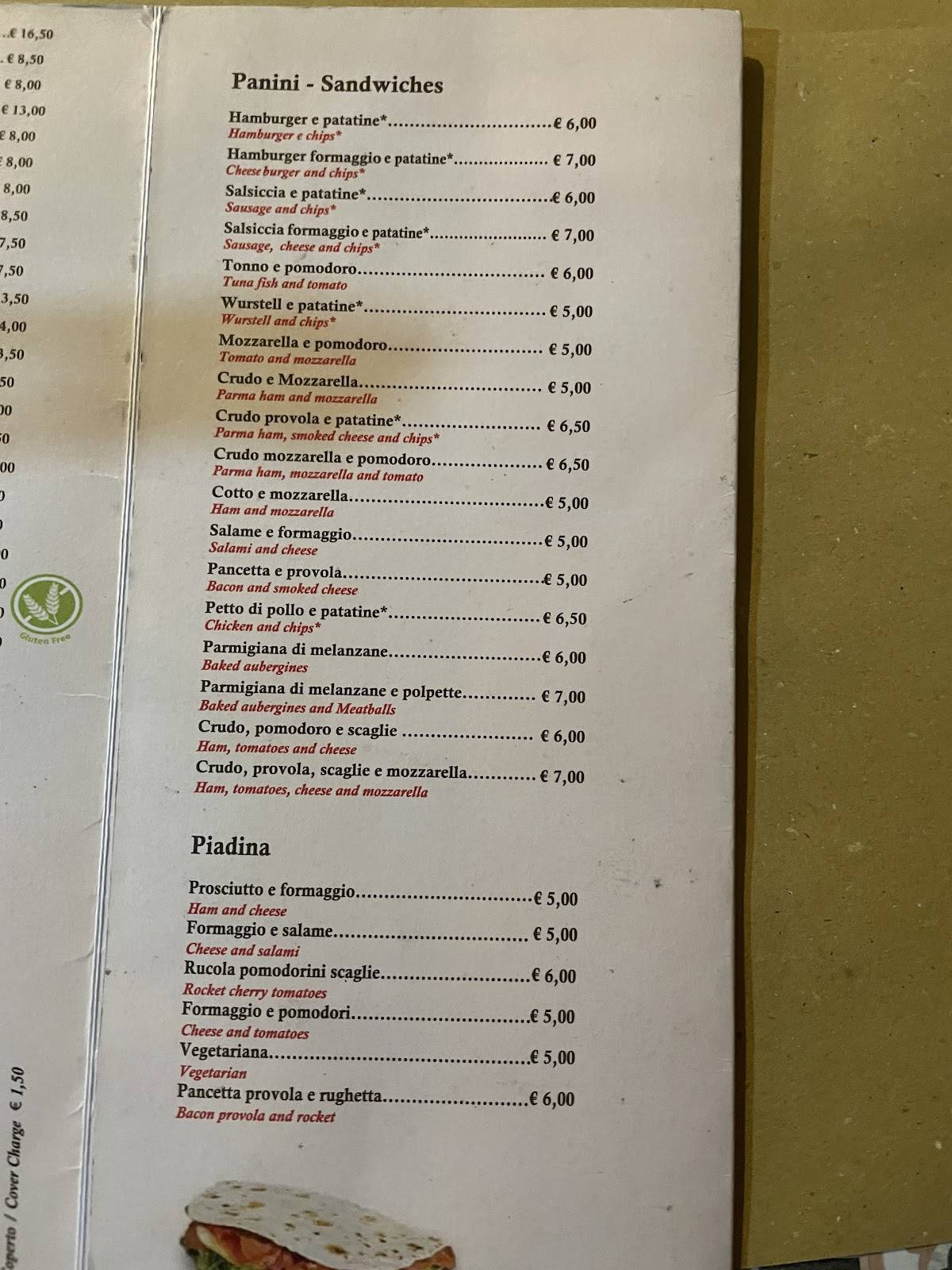 Menu di Da Nello take away trattoria pizzeria 