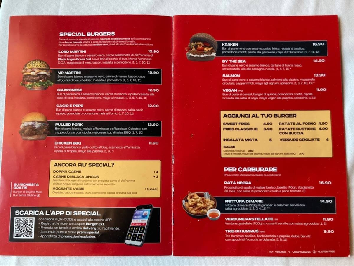 Menu di Special & Mr Martini 