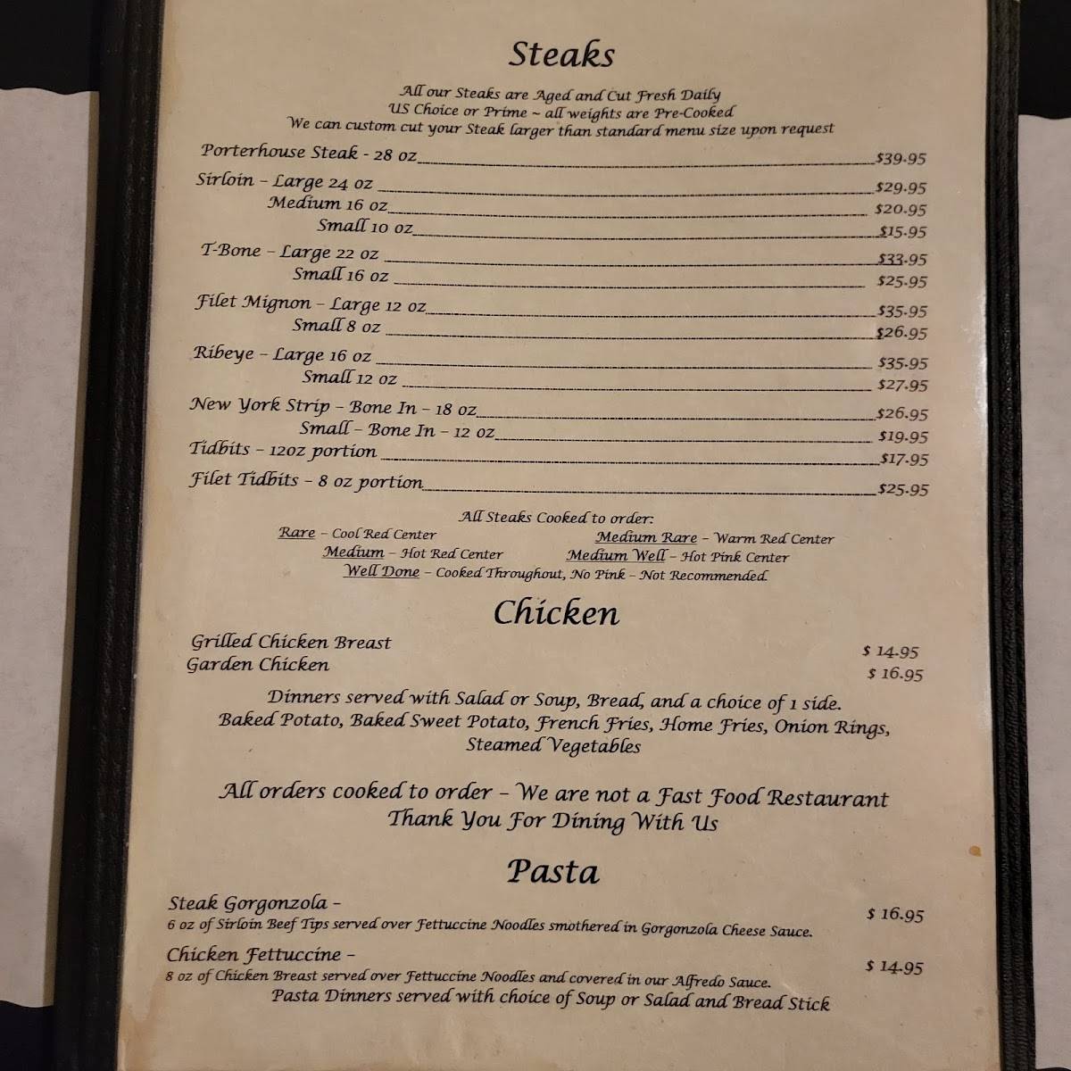 Menu at Speckled Perch Steakhouse, Okeechobee