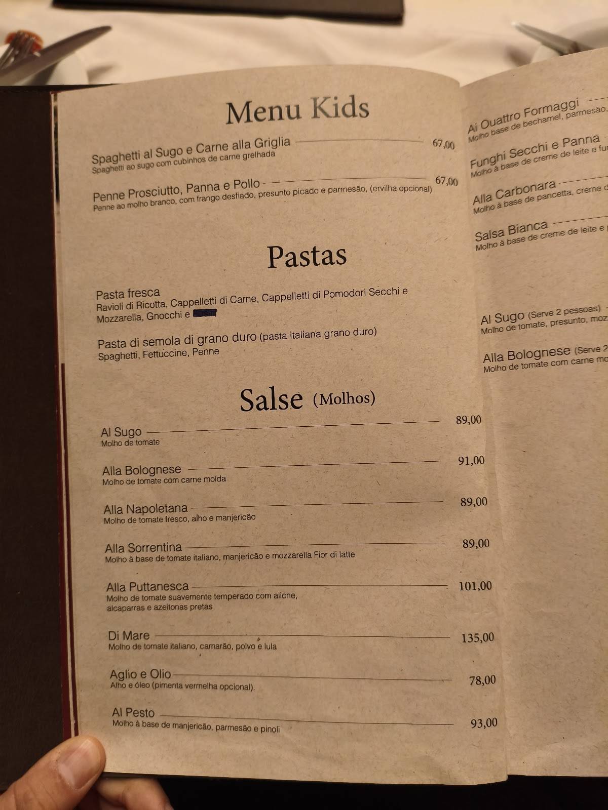 Speranza Moema cardápio