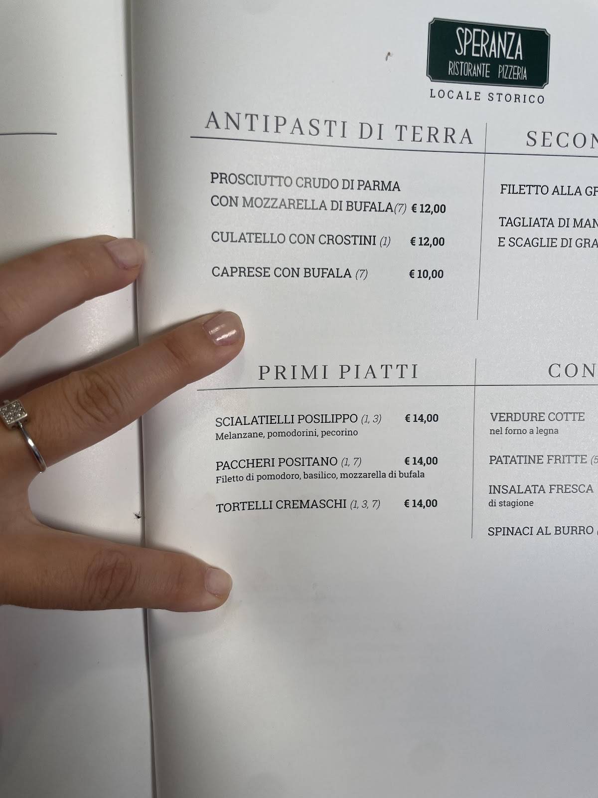 Menu di Pizzeria Ristorante Speranza 
