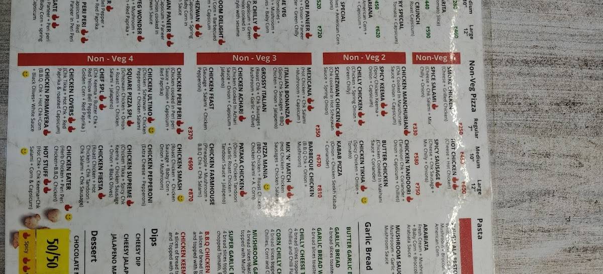 Square Pizza menu