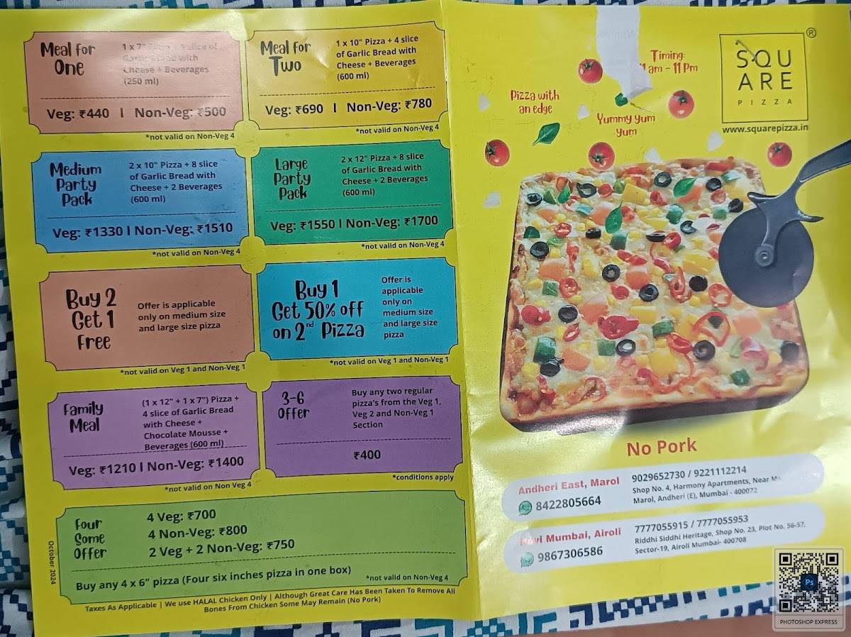 Square Pizza menu