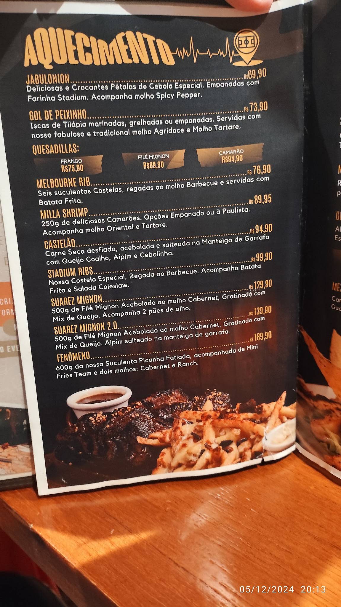 Stadium Steakhouse - Barra cardápio