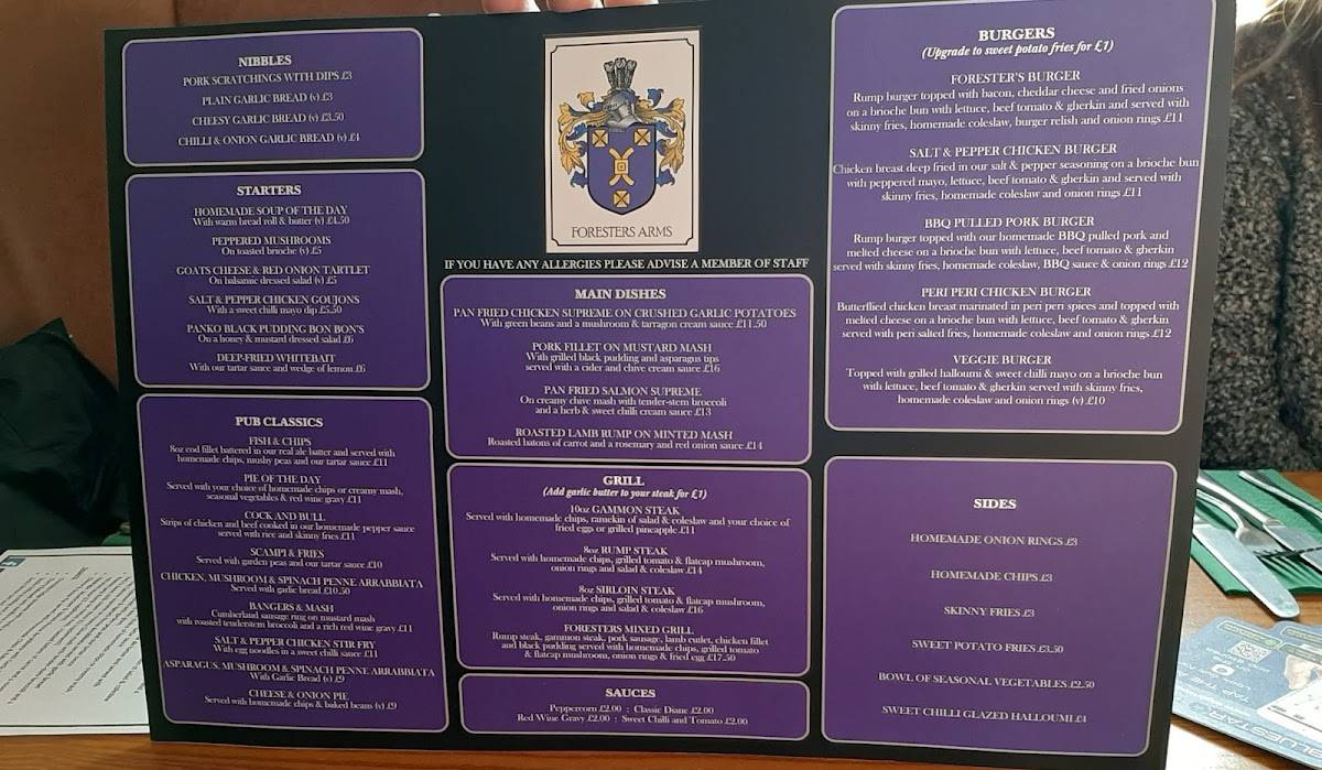Menu at The Foresters Arms pub & bar, Wigan, 41 Shevington Moor
