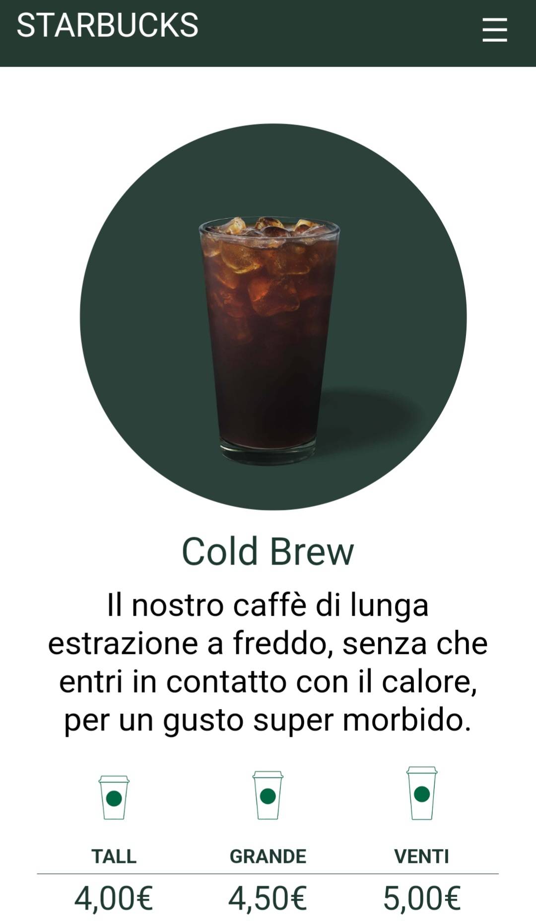Menu di Starbucks - Torino Buozzi 