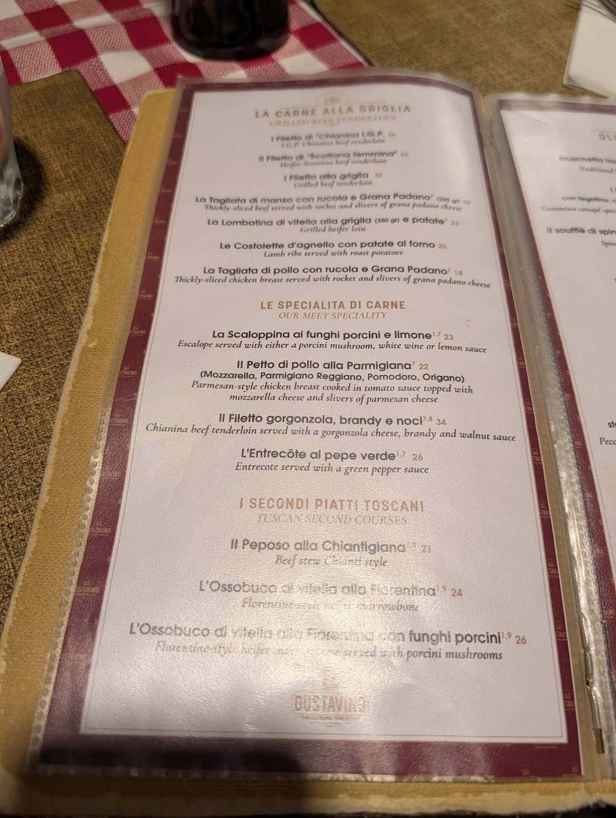 Menu di Gustavino Piazza Della Signoria 
