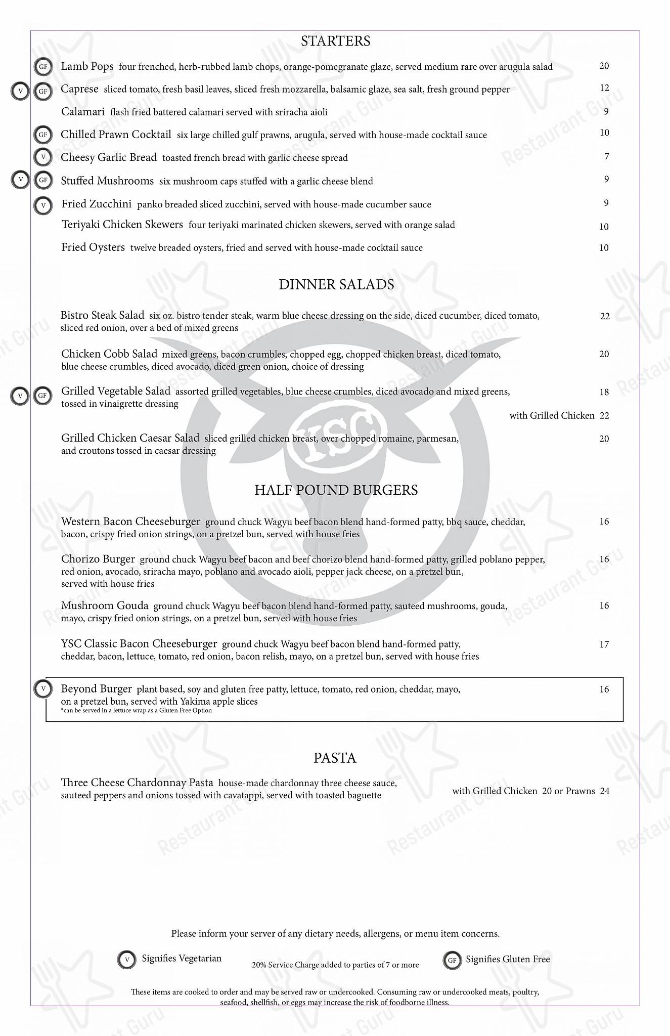 Menu at Yakima Steak Company steakhouse, Yakima