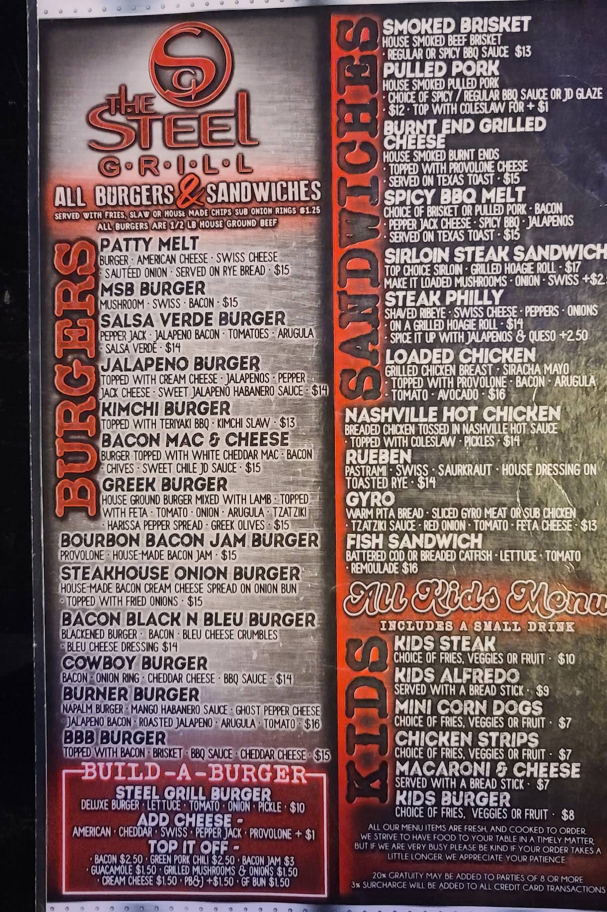 Menu at Steel Grill Restaurant & Bar, Gering