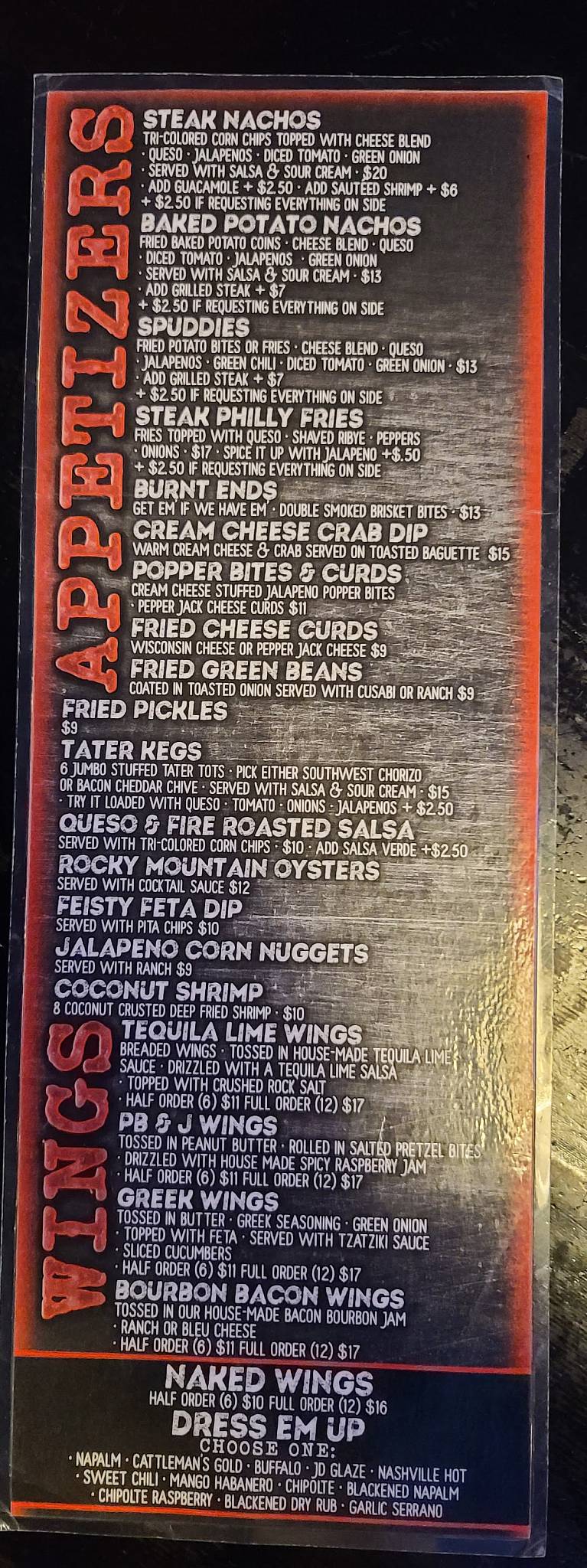 Menu at Steel Grill Restaurant & Bar, Gering
