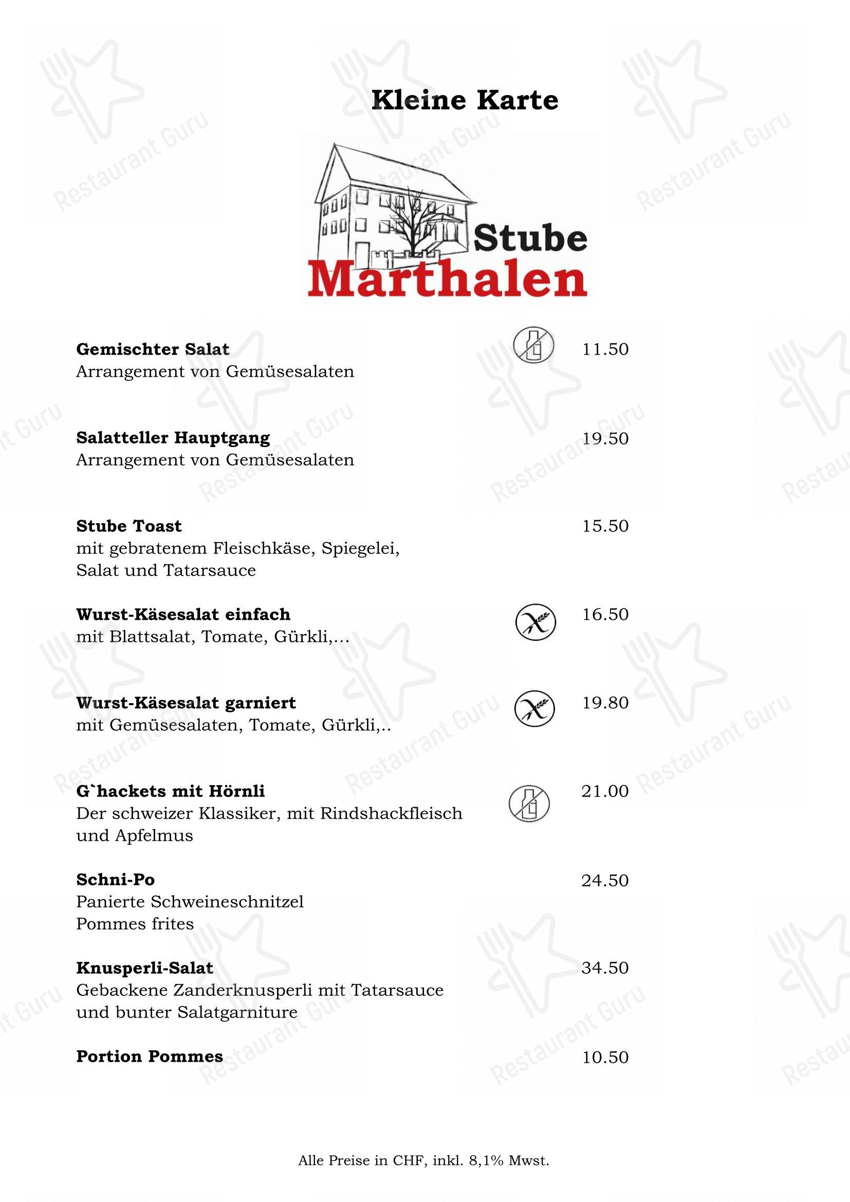 Menu di Stube Marthalen - Menu bar