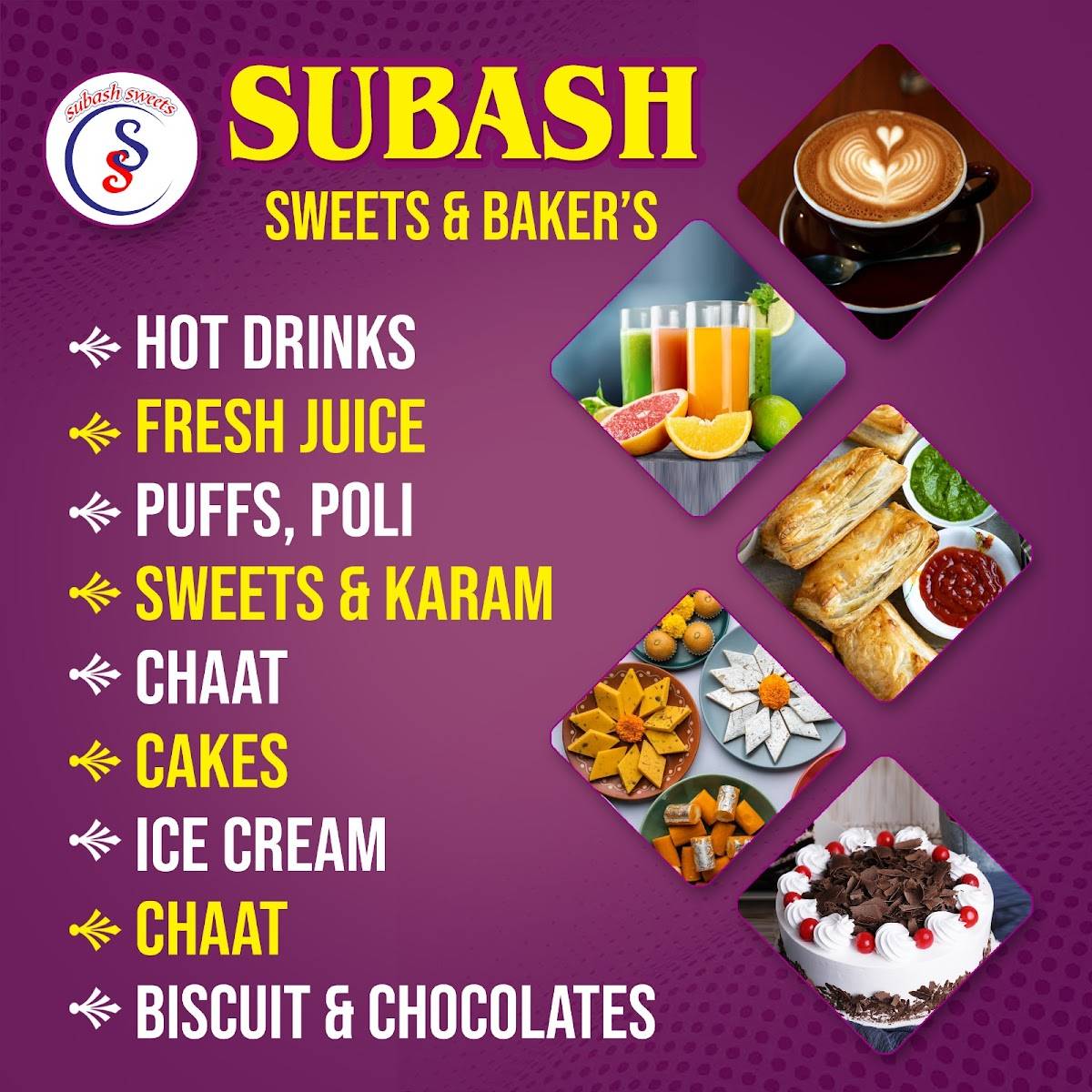 Menu at Subash Sweets &Bakers (B-4), Tenkasi