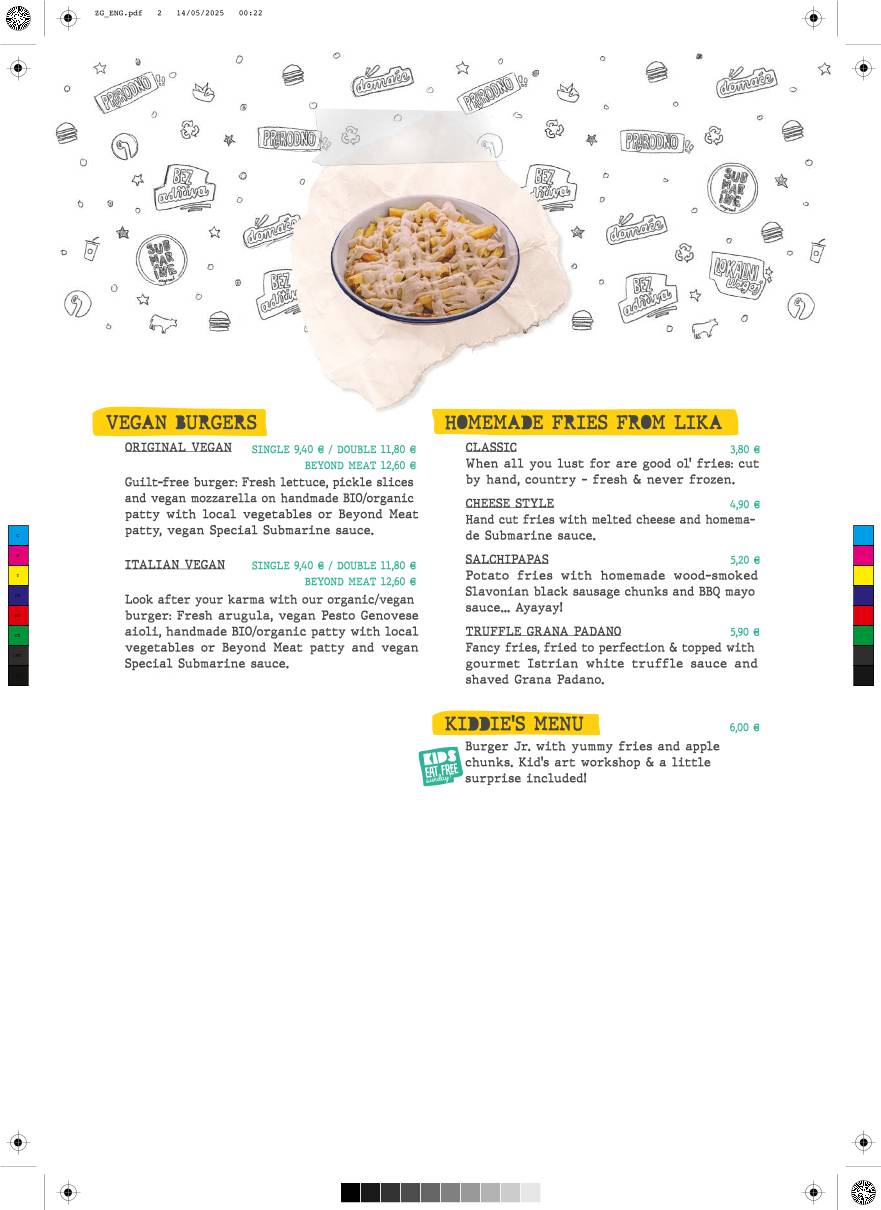 Menu di Submarine Burger Bogovićeva 