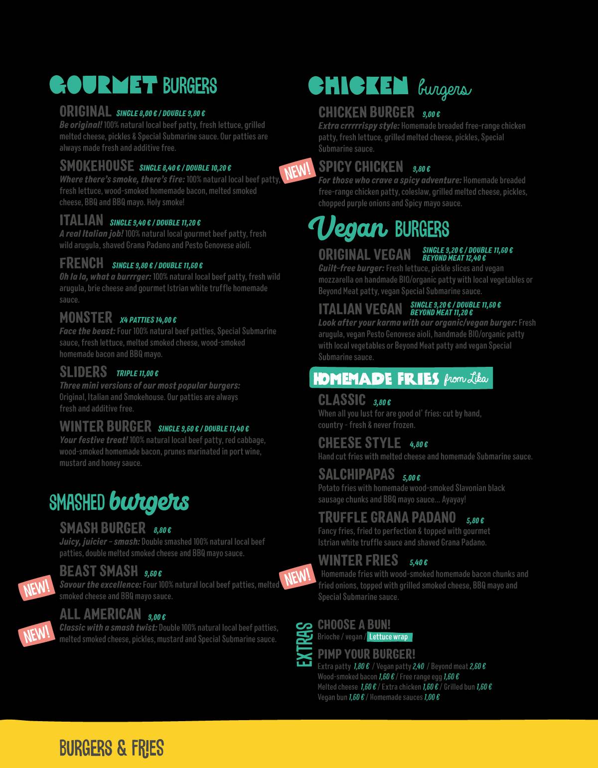 Menu di Submarine Burger - Centar 
