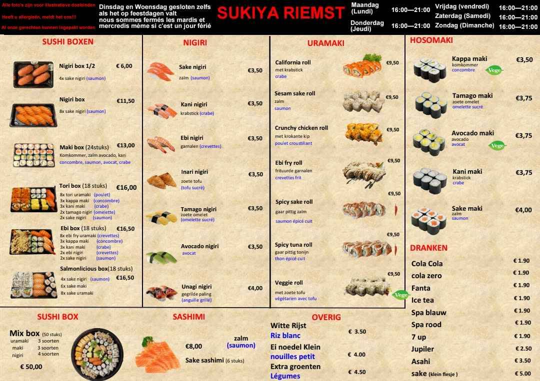 Menu de Sukiya