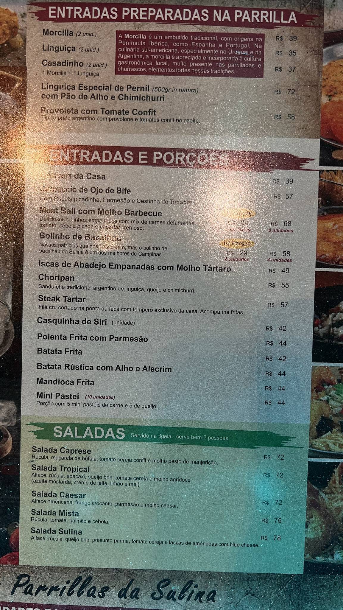 Sulina Parrilla e Restaurante cardápio