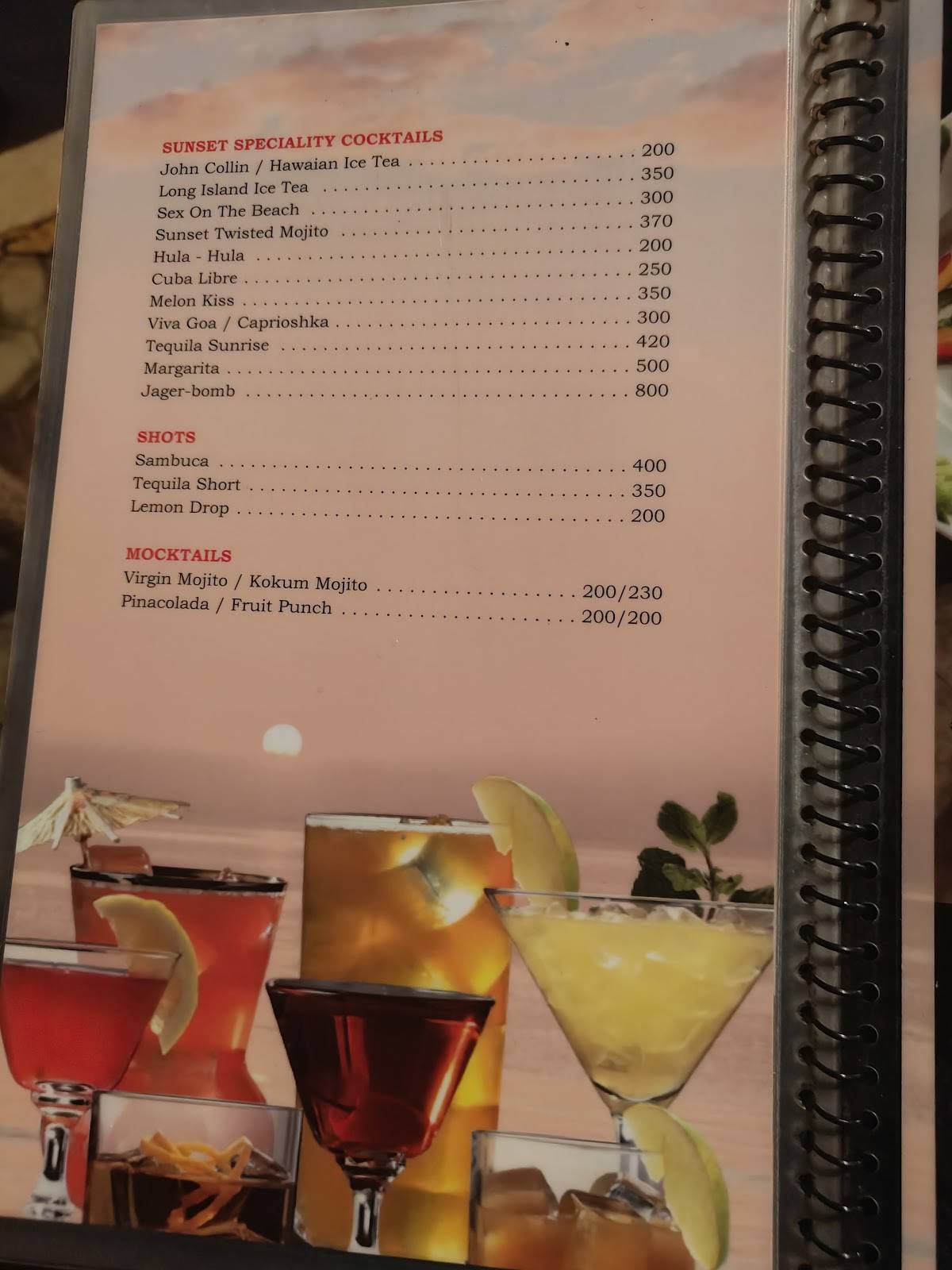 Sunset Restaurant and Hotel menu
